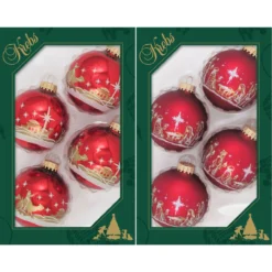 8ct Red Nativity And Bethlehem Scene Christmas Ball Ornaments 2.5" (67mm)