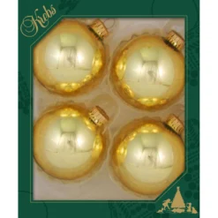 4ct Aztec Gold Shiny Christmas Ball Ornaments 3.25" (80mm)