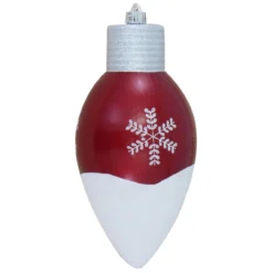 12" Candy Red And Silver Snowflakes Shatterproof Shiny C9 Light Bulb Christmas Ornament