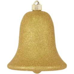 7" Gold Shatterproof Glitter Christmas Bell Ornament