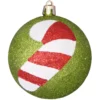 4ct Lime Green And Red Candy Cane Shatterproof Glitter Christmas Ball Ornaments 3.25" (80mm)