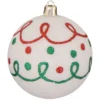 4ct Snowball White Loops And Dots Shatterproof Glitter Christmas Ball Ornaments 3.25" (80mm)