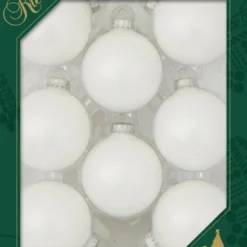 8ct White Satin Glass Christmas Ball Ornaments 2.5" (67mm)