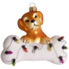 4" Brown And White Dog With Bone Figurine Christmas Ornament
