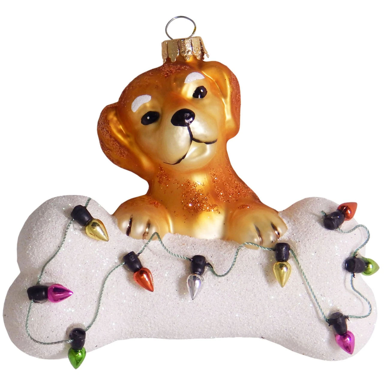 4" Brown And White Dog With Bone Figurine Christmas Ornament 1 4" Brown And White Dog With Bone Figurine Christmas Ornament
