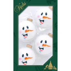 4ct Porcelain White Snowman Face Matte Christmas Ball Ornaments 2.5" (67mm)