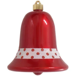 7" Candy Red And White Shatterproof Christmas Bell Ornament