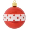 4ct Red And White Dotted Band Shatterproof Shiny Christmas Ball Ornaments 3.25" (80mm)