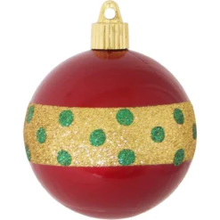 4ct Candy Red And Gold Dotted Band Shatterproof Shiny Christmas Ball Ornaments 3.25" (80mm)