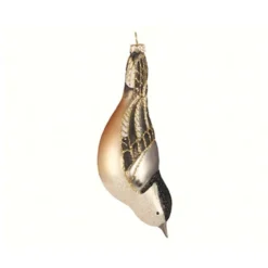 4.25” White Breasted Nuthatch Hand Blown Glass Hanging Figurine Ornament
