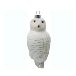 4.5" White Snowy Owl Hand Blown Glass Hanging Figurine Ornament