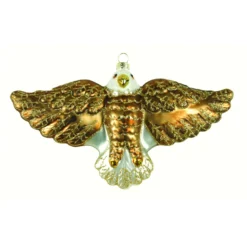 7.5” Gold And White Eagle Hand Blown Glass Hanging Figurine Ornament