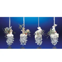 Club Pack Of 16 Clear Icy Crystal Christmas Squirrel And Rabbit Pinecone Ornaments 3.6"