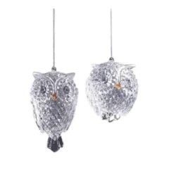 16ct Clear Diamond Cut Owl Ornaments 4.5"