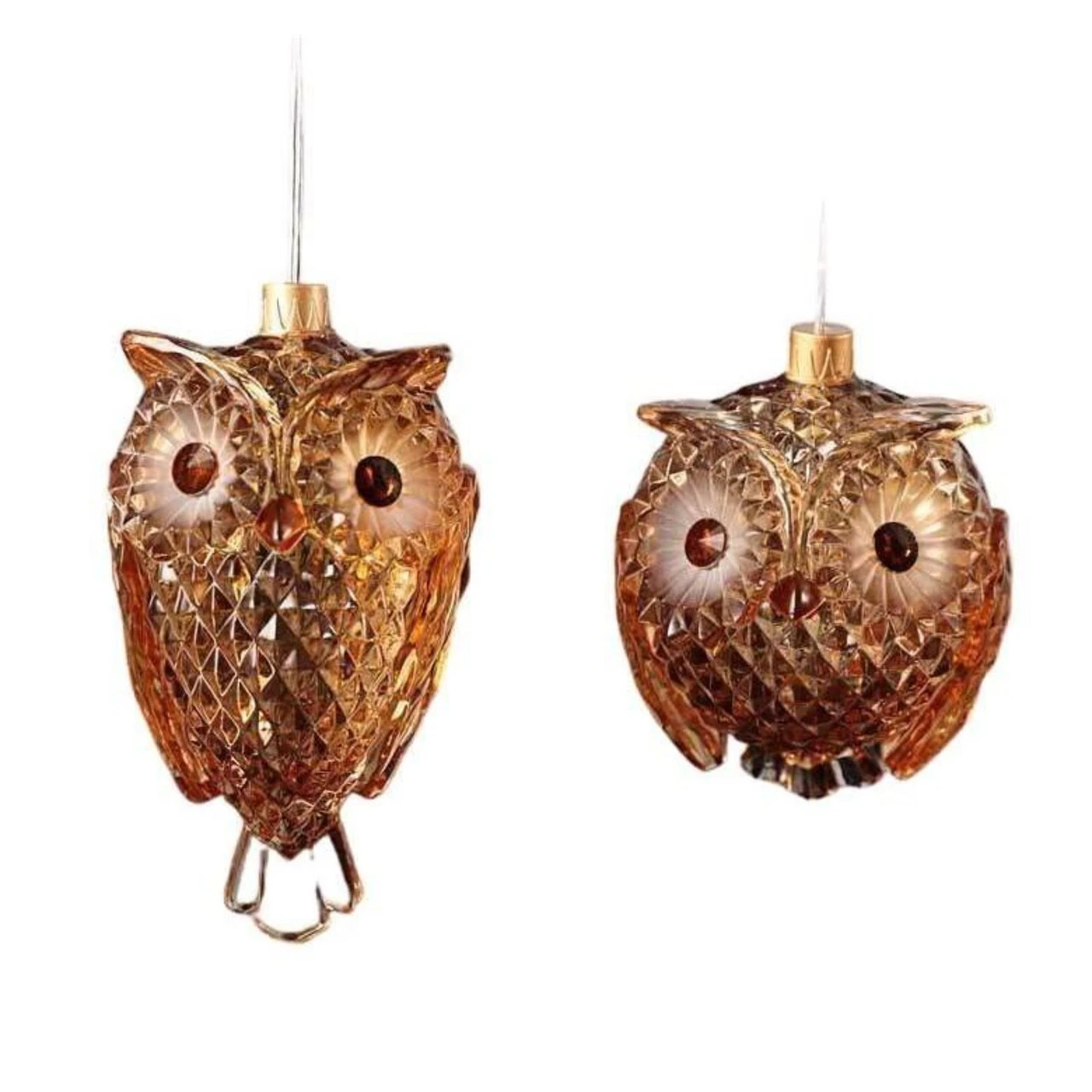 8ct Amber Diamond Cut Owl Ornaments 4.5" 1 8ct Amber Diamond Cut Owl Ornaments 4.5"
