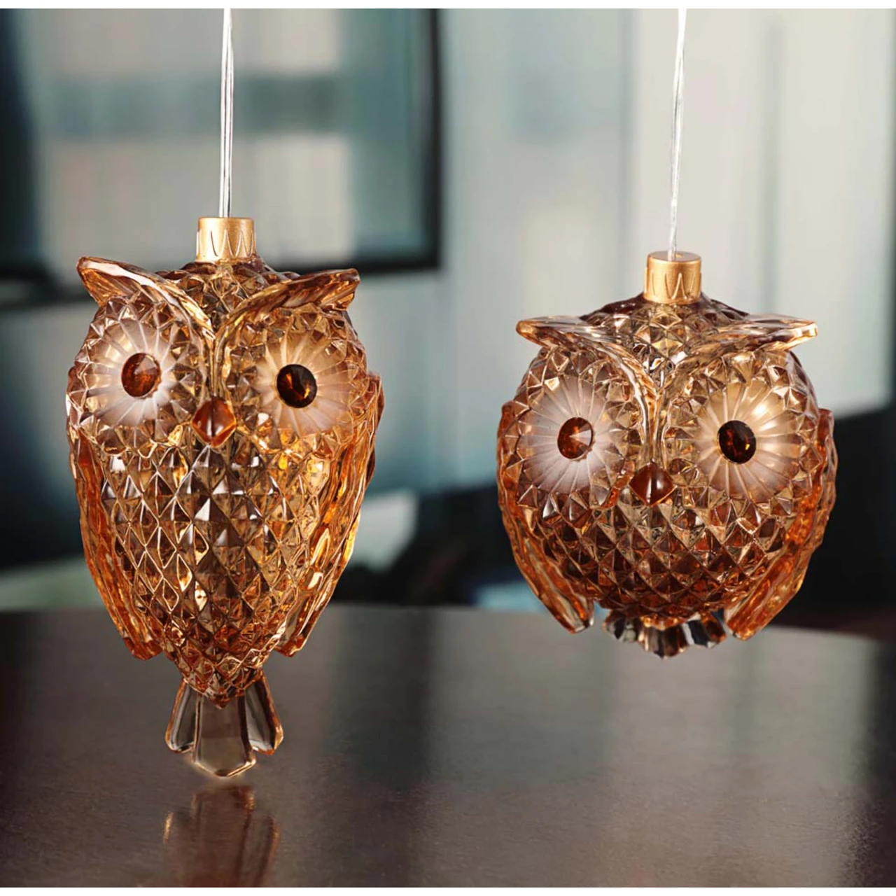 8ct Amber Diamond Cut Owl Ornaments 4.5" 2 8ct Amber Diamond Cut Owl Ornaments 4.5" - Image 2