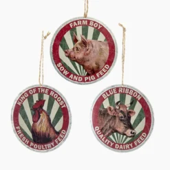 Pack Of 36 Red And Green Country Rustic Farm Animal "Feed" Christmas Pendant Ornaments 3.75"