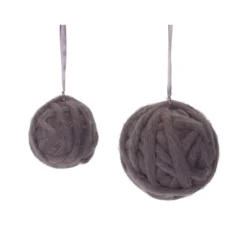 Set Of 12 Black Ball Hanging Ornament In Yarn Finish - 4.50"