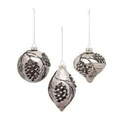 Set Of 6 Silver Pine Cone Christmas Ornaments 5"
