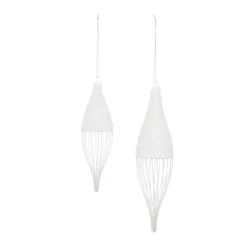 12ct White And Silver Finial Drop Christmas Ornaments 9"