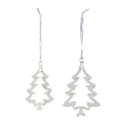 Set Of 12 Silver Outline Tree Christmas Ornaments 4.75"