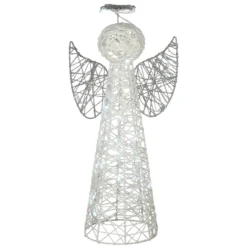 24" Pre-Lit White And Silver Angel Cone Christmas Tree