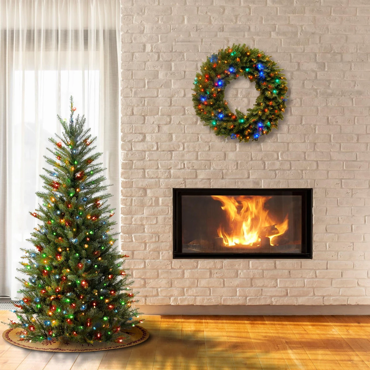 4.5’ Pre-lit Dunhill Fir Slim Artificial Christmas Tree – Multicolor Lights 2 4.5’ Pre-lit Dunhill Fir Slim Artificial Christmas Tree – Multicolor Lights - Image 2