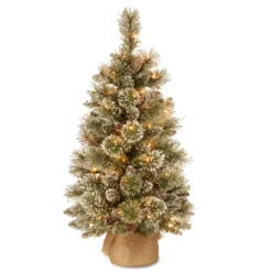 3' Full Pre-Lit Bristle Pine Artificial Christmas Tree - Warm White LED Lights