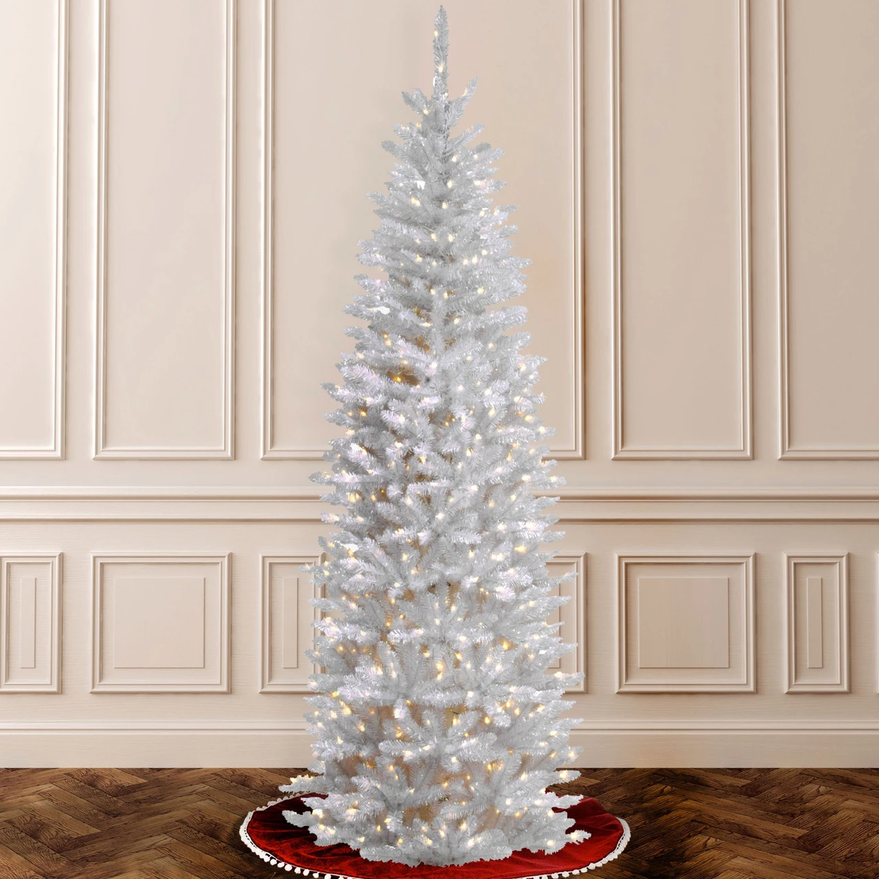 6.5’ Pre-Lit Kingswood White Fir Pencil Artificial Christmas Tree - Clear Lights 2 6.5’ Pre-Lit Kingswood White Fir Pencil Artificial Christmas Tree - Clear Lights - Image 2