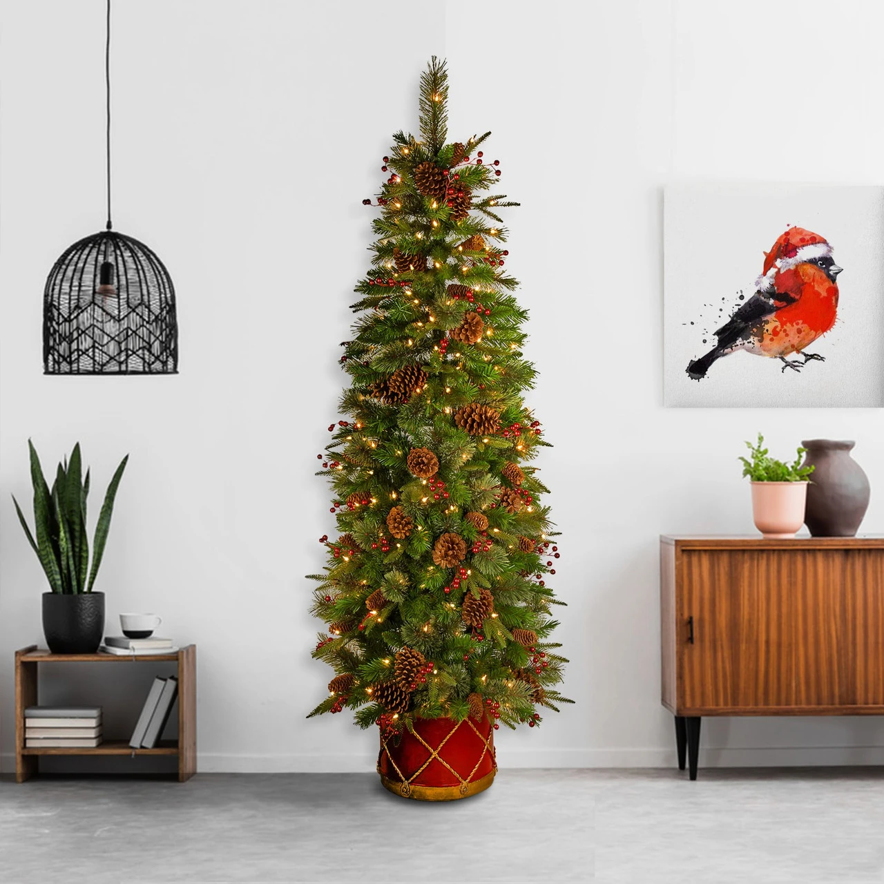 6' Pre-Lit Pencil Colonial Pine Artificial Half Wall Christmas Tree - Clear Lights 2 6' Pre-Lit Pencil Colonial Pine Artificial Half Wall Christmas Tree - Clear Lights - Image 2
