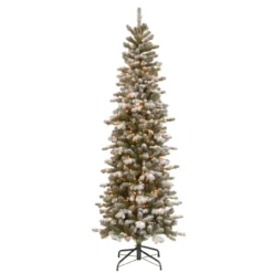 7.5' Pre-Lit Slim Snowy Sheffield Spruce Artificial Christmas Tree - Clear Lights