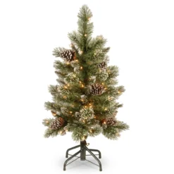 3’ Pre-Lit Glittering Pine Pencil Slim Artificial Christmas Tree - Clear Lights