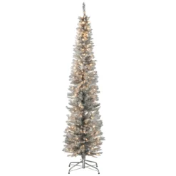 7' Pre-Lit Pencil Silver Tinsel Artificial Christmas Tree - Clear Lights