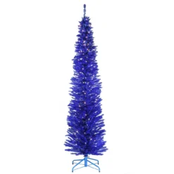 7' Pre-Lit Pencil Blue Tinsel Artificial Christmas Tree - Clear Lights