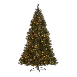 7.5' Pre-Lit Medium Mixed Spruce Artificial Christmas Tree With Frosted Branches - Clear Lights