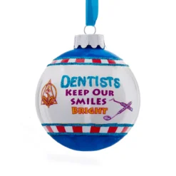 White And Blue Glittered Dentists Keep Our Smiles Bright Christmas Ball Ornament 3" (75mm)