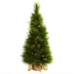 3' Pre-Lit Artificial Christmas Tree With Burlap Bag, Clear Lights