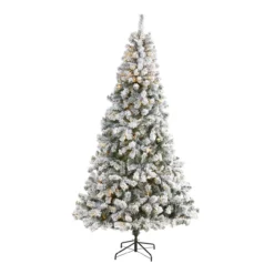 8’ Pre-Lit Flocked Fir Artificial Christmas Tree, Clear LED Lights