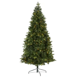 7’ Pre-Lit Grand Teton Artificial Half Wall Christmas Tree, Clear LED Lights