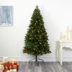 7’ Pre-Lit Grand Teton Artificial Half Wall Christmas Tree, Clear LED Lights -Christmas Trees Shop dnnl20t2001 3 16494.1680198124