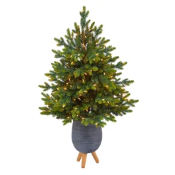 3.5’ Pre-Lit Potted North Carolina Fir Artificial Christmas Tree, Clear Lights