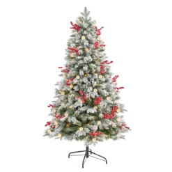 6’ Pre-Lit Flocked Artificial Christmas Tree, Warm Clear LED Lights