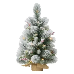 2' Pre-Lit Table Top Artificial Christmas Tree In Tan Sac, Warm White Lights