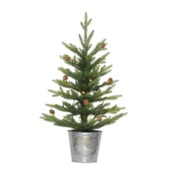 2' Pre-Lit Table Top Artificial Christmas Tree In Metal Pot, Warm White Lights