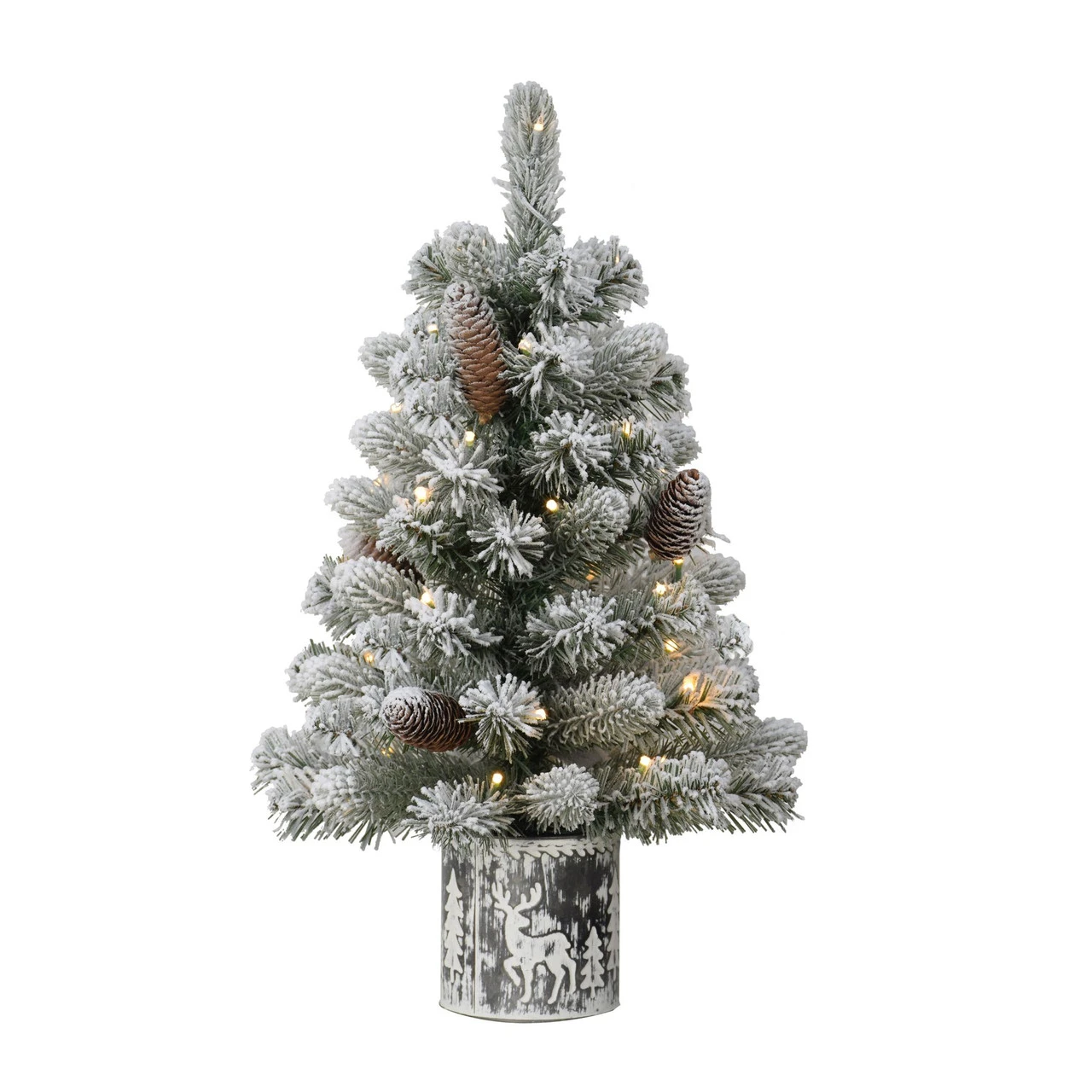 2' Pre-Lit Flocked Table Top Artificial Christmas Tree In Metal Pot, Warm White Lights 1 2' Pre-Lit Flocked Table Top Artificial Christmas Tree In Metal Pot, Warm White Lights