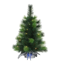 2' Pre-LitTable Top Artificial Christmas Tree In Silver Sac, Warm White Lights