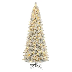 9' Pre-Lit Flocked Alberta Spruce Artificial Christmas Tree, Warm White LED Lights