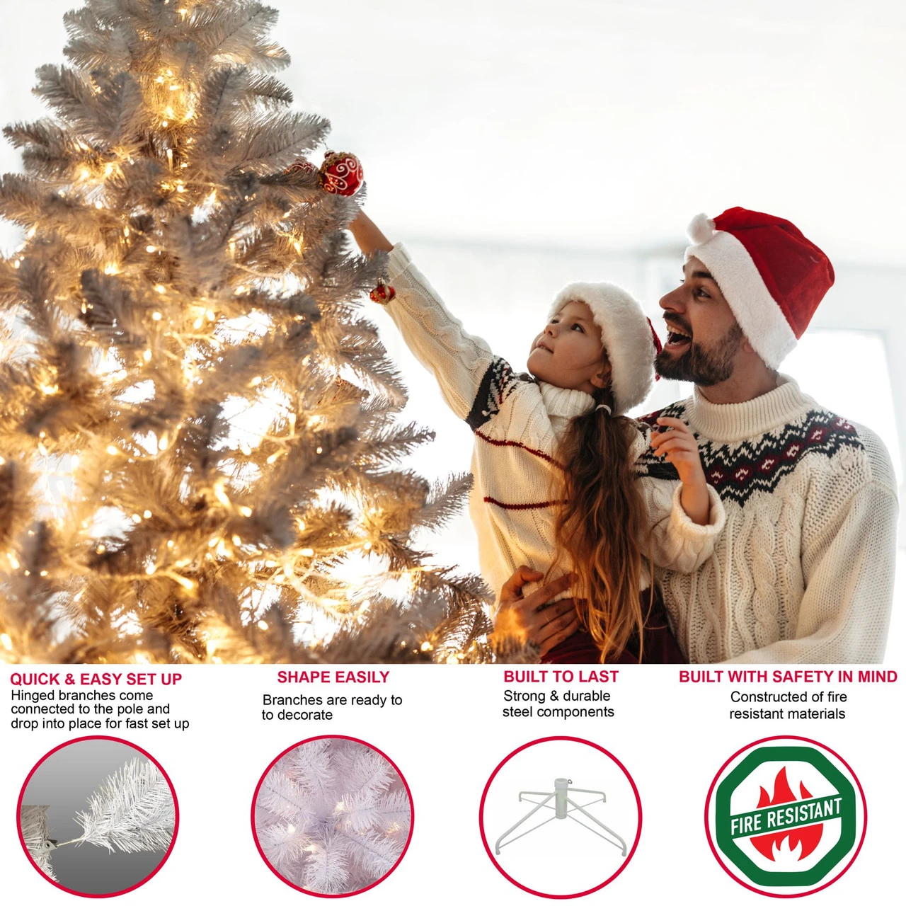 4.5' Pre-Lit Slim Fraser Fir Artificial Christmas Tree, Multicolor Lights 3 4.5' Pre-Lit Slim Fraser Fir Artificial Christmas Tree, Multicolor Lights - Image 3