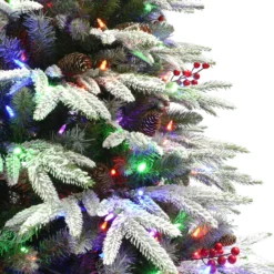 7.5' Pre-lit Flocked Halifax Fir Artificial Slim Christmas Tree, Color Select LED Lights -Christmas Trees Shop dpul hx 75f5ld7 3 65341.1688153968