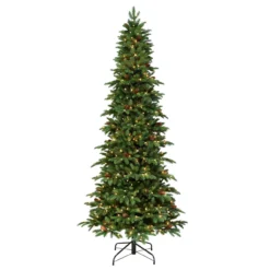 7.5' Pre-Lit Slim Spruce Artificial Christmas Tree With Glitter Accents And Clear Lights